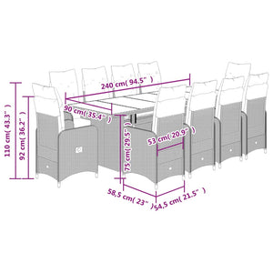 Set da Bistrò da Giardino 11 pz con Cuscini Nero in Polyrattan 3277275