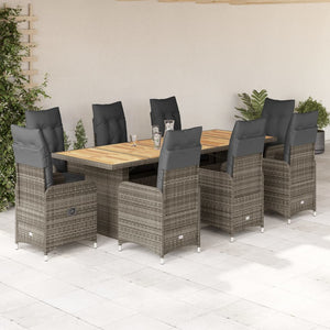 Set Bistrò da Giardino 9 pz con Cuscini in Polyrattan Grigio 3277277