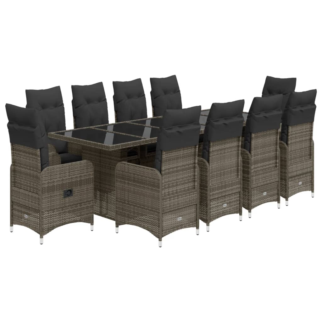 Set Bistrò da Giardino 11 pz con Cuscini in Polyrattan Grigio 3277281