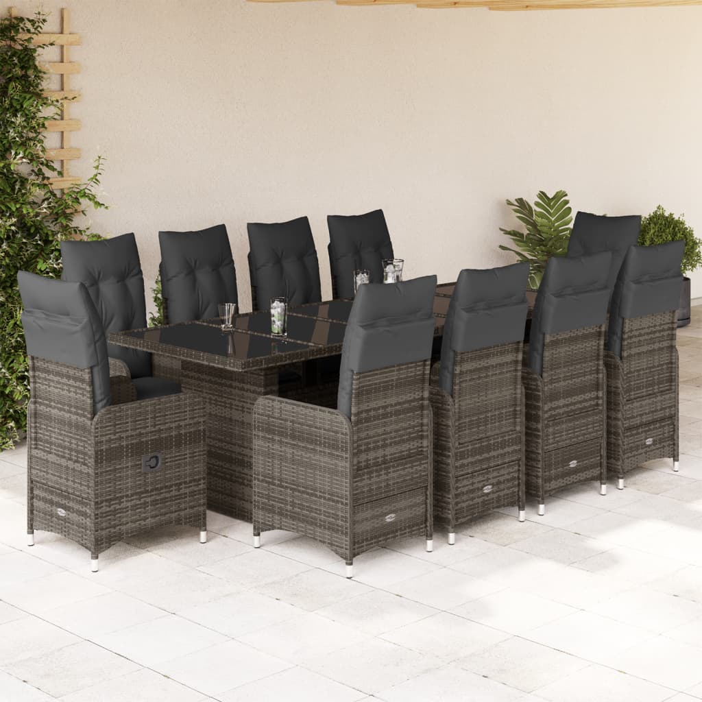 Set Bistrò da Giardino 11 pz con Cuscini in Polyrattan Grigio 3277281