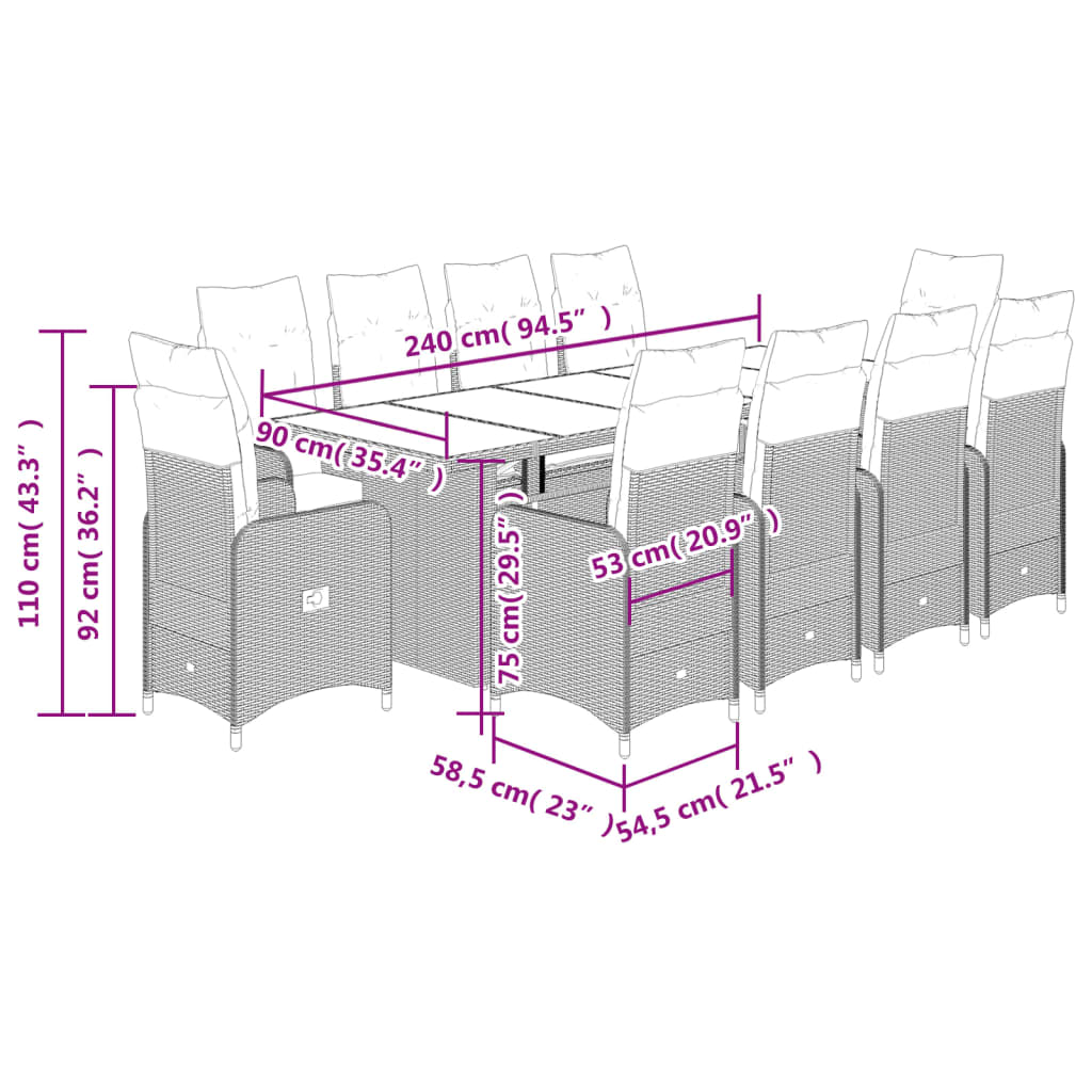 Set Bistrò da Giardino 11 pz con Cuscini in Polyrattan Marrone 3277284