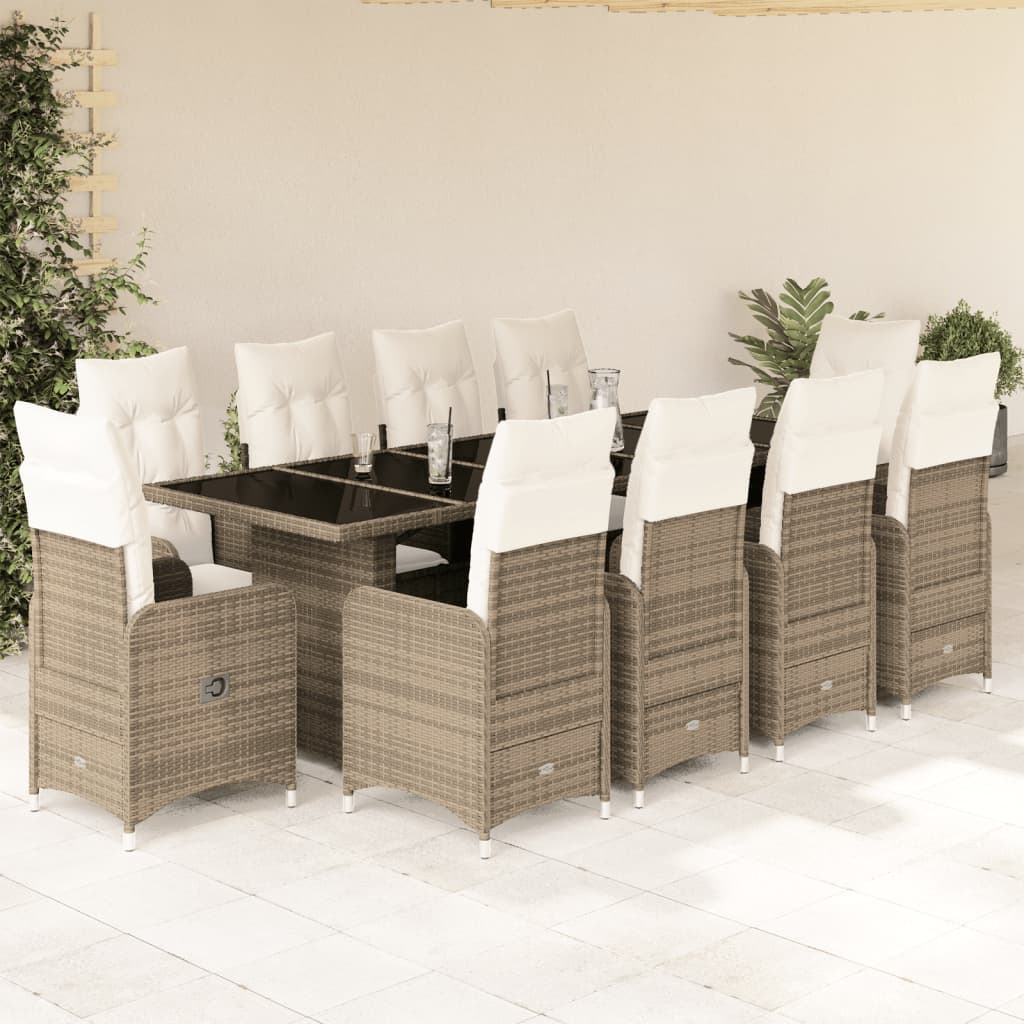 Set Bistrò da Giardino 11 pz con Cuscini in Polyrattan Beige 3277288