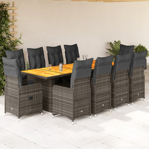 Set Bistrò da Giardino 11 pz con Cuscini in Polyrattan Grigio 3277294