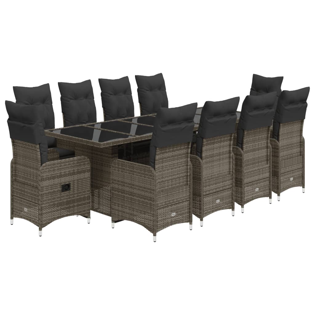 Set Bistrò da Giardino 11 pz con Cuscini in Polyrattan Grigio 3277296