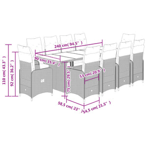 Set Bistrò da Giardino 11 pz con Cuscini in Polyrattan Grigio 3277296