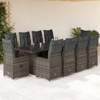 Set Bistrò da Giardino 11 pz con Cuscini in Polyrattan Grigio 3277296