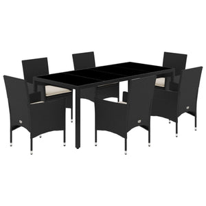 Set Pranzo da Giardino 7 pz Nero con Cuscini Polyrattan Acacia 3278541