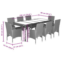 Set da Pranzo da Giardino 9 pz con Cuscini Polyrattan e Vetro 3278548