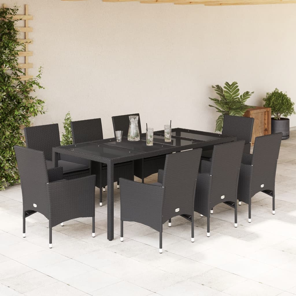 Set da Pranzo da Giardino 9 pz con Cuscini Polyrattan e Vetro 3278548