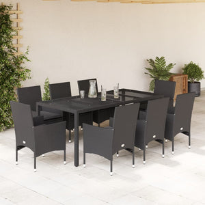 Set da Pranzo da Giardino 9 pz con Cuscini Polyrattan e Vetro 3278548