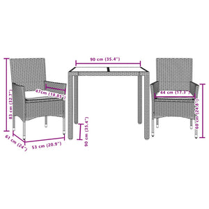 Set da Pranzo da Giardino 3pz con Cuscini Polyrattan e Vetro 3278549