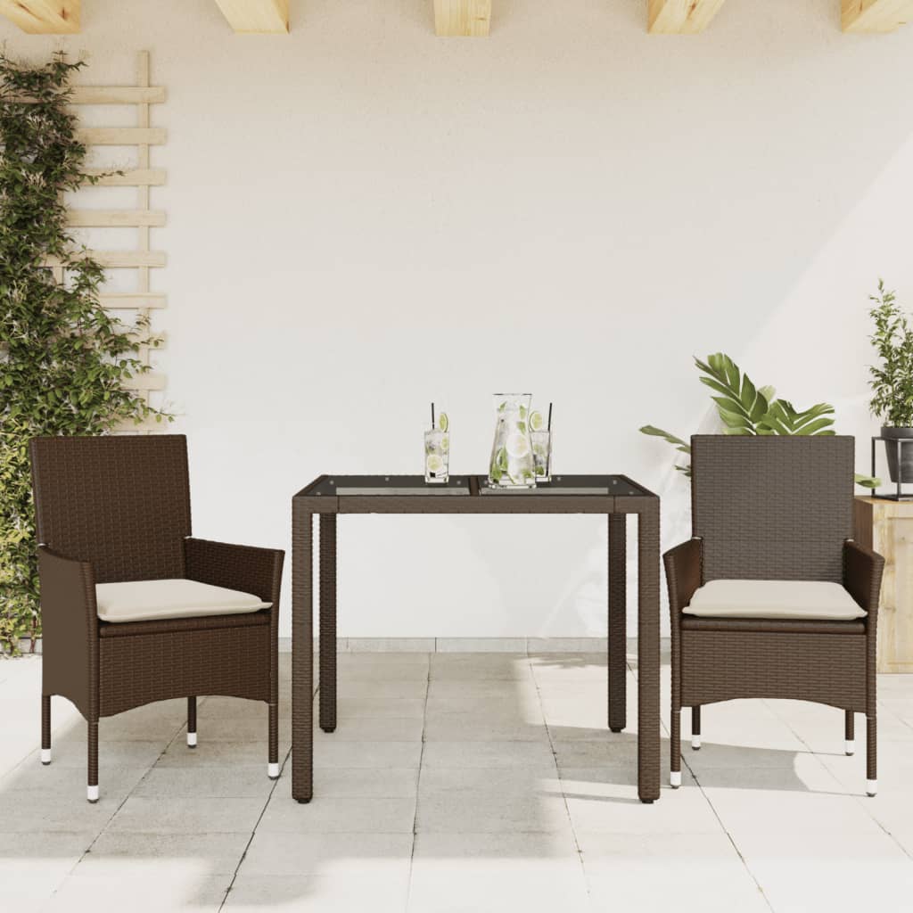 Set da Pranzo da Giardino 3pz con Cuscini Polyrattan e Vetro 3278549