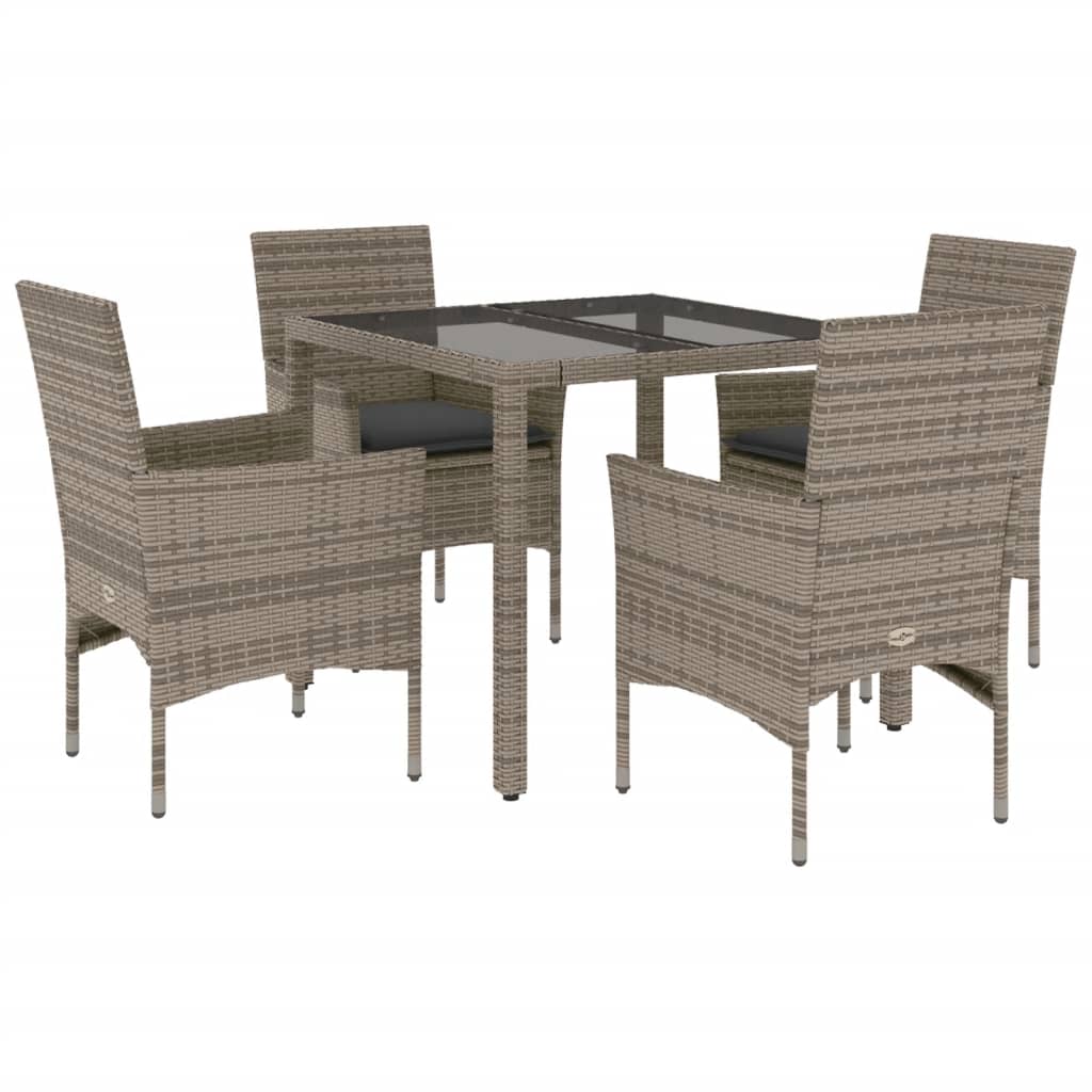 Set da Pranzo da Giardino 5 pz con Cuscini Polyrattan e Vetro 3278556