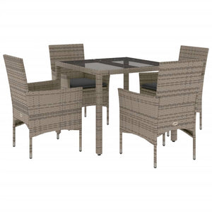 Set da Pranzo da Giardino 5 pz con Cuscini Polyrattan e Vetro 3278556