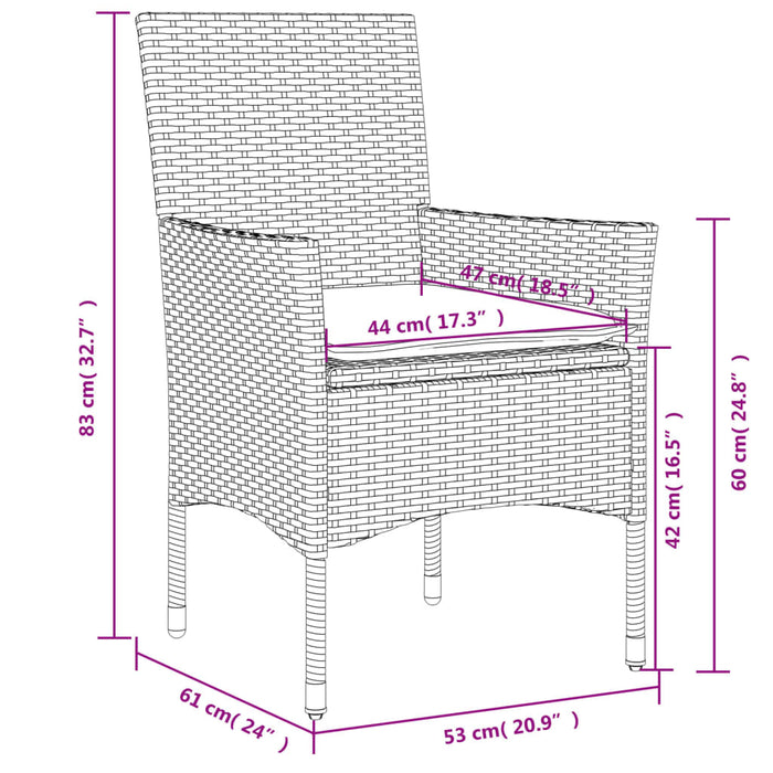 Set da Pranzo da Giardino 5 pz con Cuscini Polyrattan e Vetro 3278556