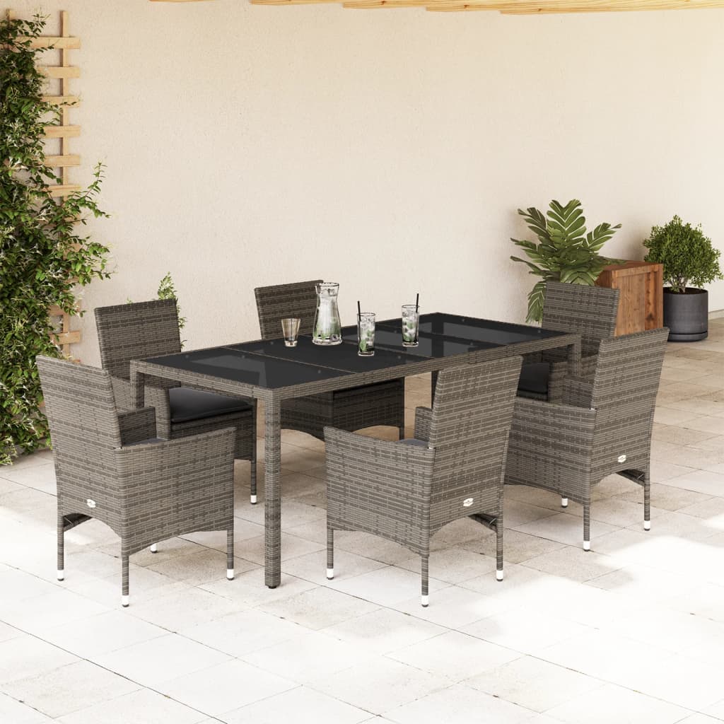 Set da Pranzo da Giardino 7 pz con Cuscini Polyrattan e Vetro 3278559