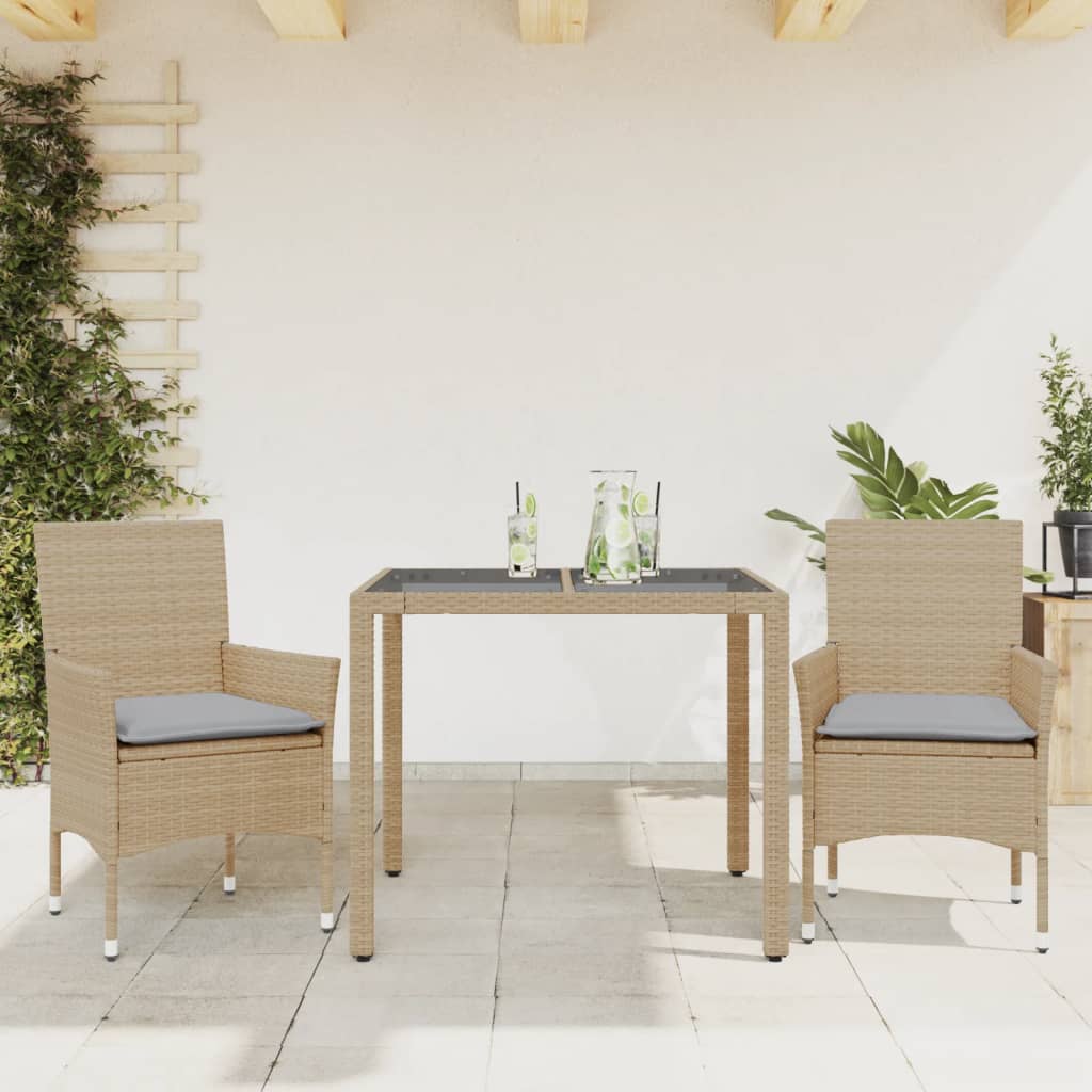 Set da Pranzo da Giardino 3 pz con Cuscini Polyrattan e Vetro 3278561