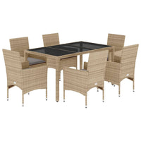 Set da Pranzo da Giardino 7 pz con Cuscini Polyrattan e Vetro 3278564