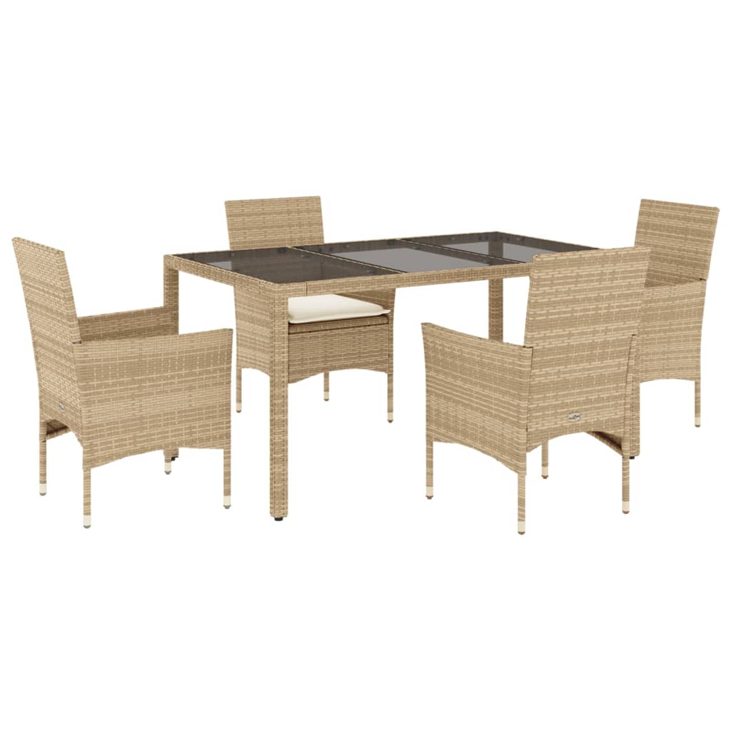 Set da Pranzo da Giardino 5 pz con Cuscini Polyrattan e Vetro 3278569