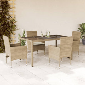 Set da Pranzo da Giardino 5 pz con Cuscini Polyrattan e Vetro 3278569