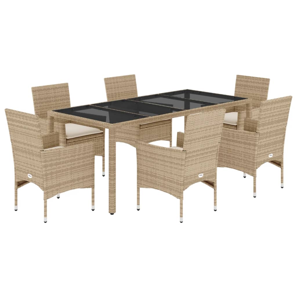 Set da Pranzo da Giardino 7 pz con Cuscini Polyrattan e Vetro 3278571