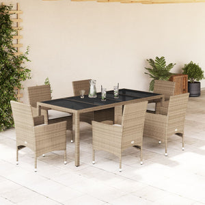 Set da Pranzo da Giardino 7 pz con Cuscini Polyrattan e Vetro 3278571