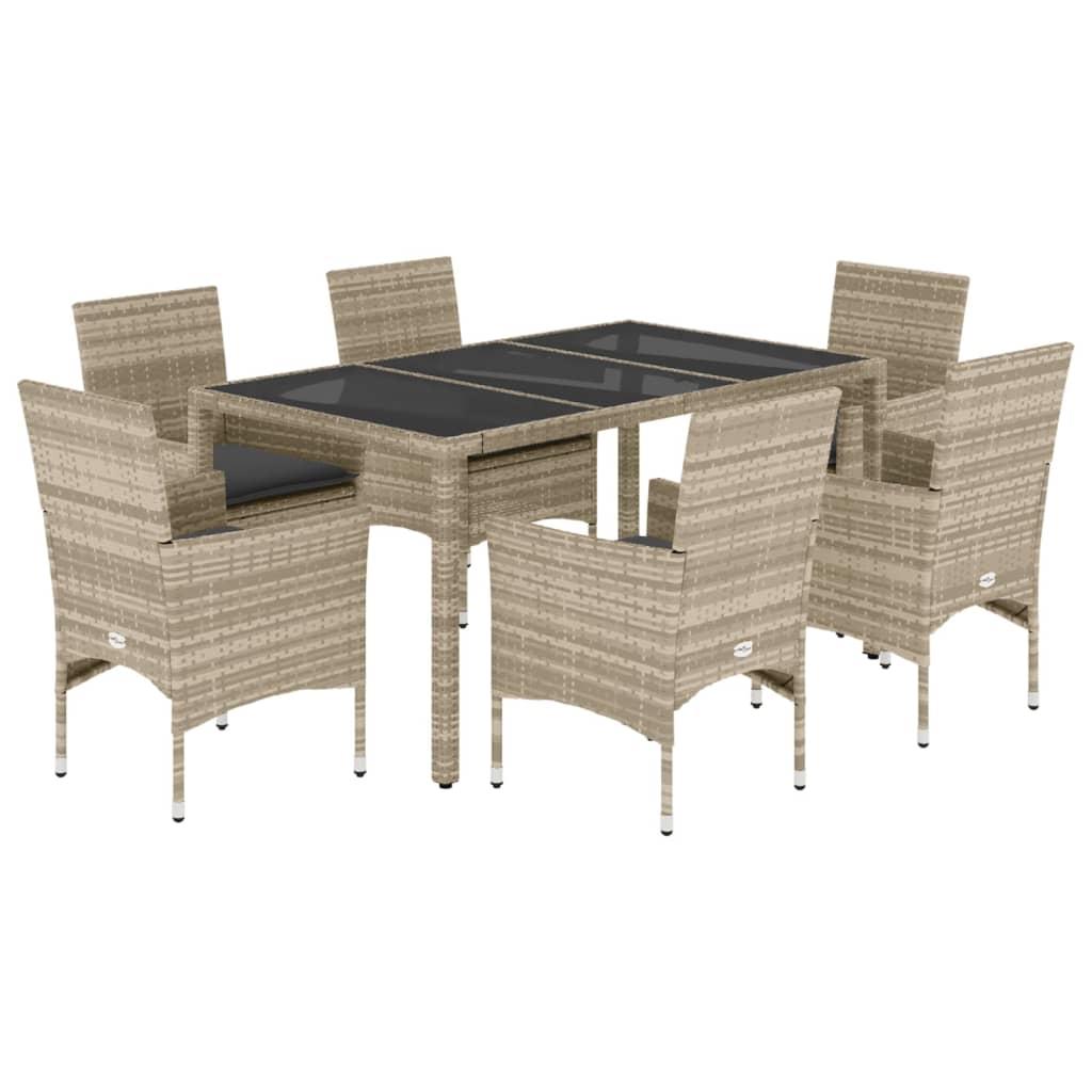 Set Pranzo Giardino 7 pz Cuscini Grigio Chiaro Polyrattan Vetro 3278576