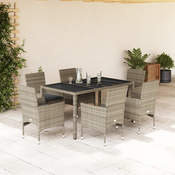 Set Pranzo Giardino 7 pz Cuscini Grigio Chiaro Polyrattan Vetro 3278576