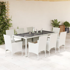 Set da Pranzo da Giardino 9 pz con Cuscini Polyrattan e Vetro 3278584