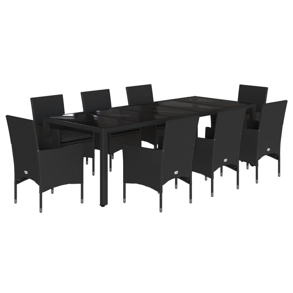 Set da Pranzo da Giardino 9 pz con Cuscini Polyrattan e Vetro 3278587