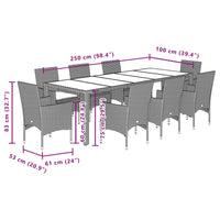 Set da Pranzo da Giardino 9 pz con Cuscini Polyrattan e Vetro 3278587