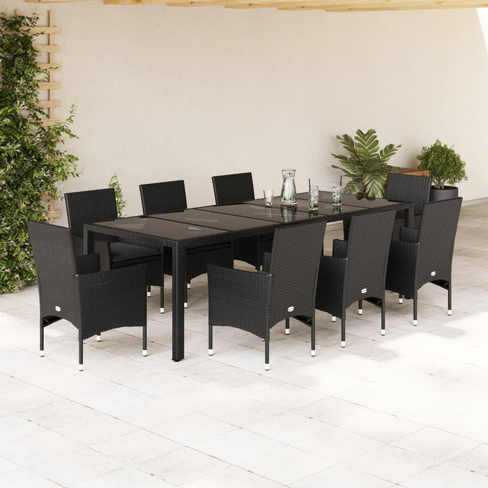 Set da Pranzo da Giardino 9 pz con Cuscini Polyrattan e Vetro 3278587