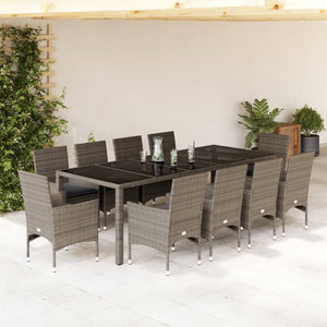 Set da Pranzo da Giardino 11pz con Cuscini Polyrattan e Vetro 3278592