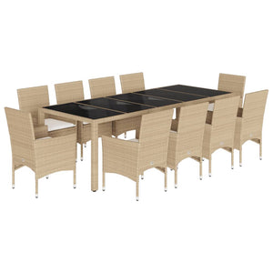 Set da Pranzo da Giardino 11 pz con Cuscini Polyrattan e Vetro 3278596