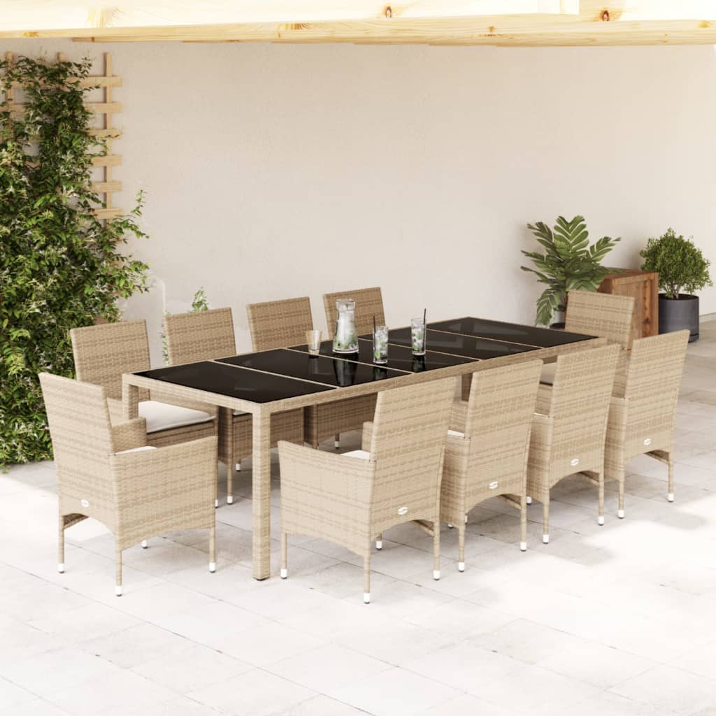 Set da Pranzo da Giardino 11 pz con Cuscini Polyrattan e Vetro 3278596