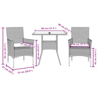 Set da Pranzo da Giardino 3 pz con Cuscini Polyrattan e Vetro 3278599