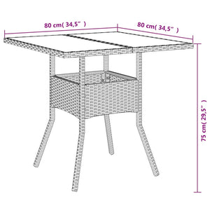 Set da Pranzo da Giardino 3 pz con Cuscini Polyrattan e Vetro 3278599