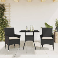 Set da Pranzo da Giardino 3 pz con Cuscini Polyrattan e Vetro 3278599