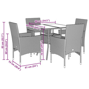 Set da Pranzo da Giardino con Cuscini 5 pz Polyrattan e Vetro 3278600