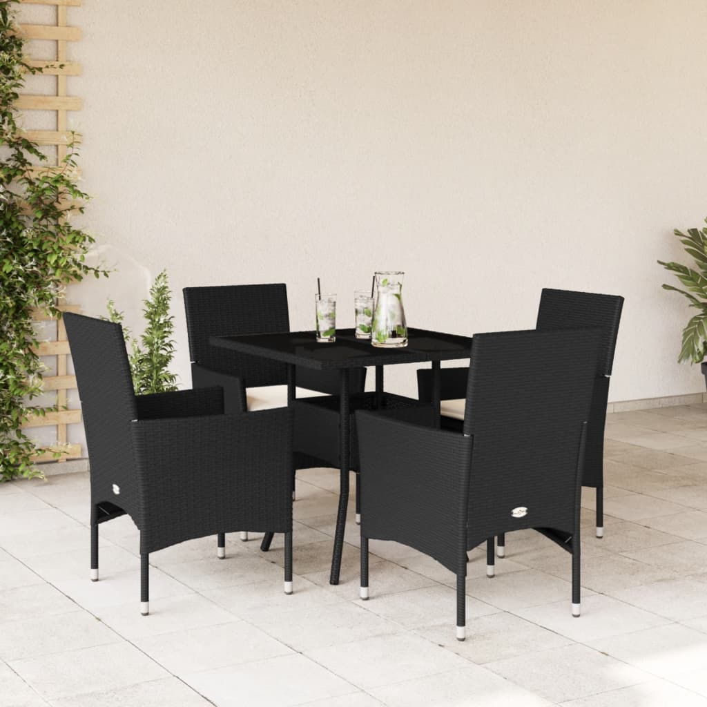 Set da Pranzo da Giardino con Cuscini 5 pz Polyrattan e Vetro 3278600