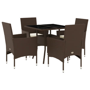 Set da Pranzo da Giardino 5pz con Cuscini Polyrattan e Vetro 3278604