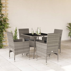 Set da Pranzo da Giardino 5 pz con Cuscini Polyrattan e Vetro 3278606