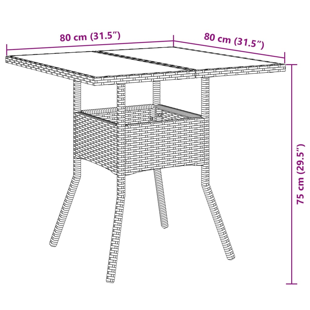 Set da Pranzo da Giardino 3 pz con Cuscini Polyrattan e Vetro 3278607