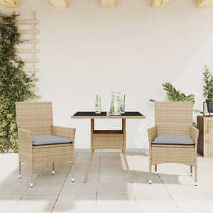 Set da Pranzo da Giardino 3 pz con Cuscini Polyrattan e Vetro 3278607