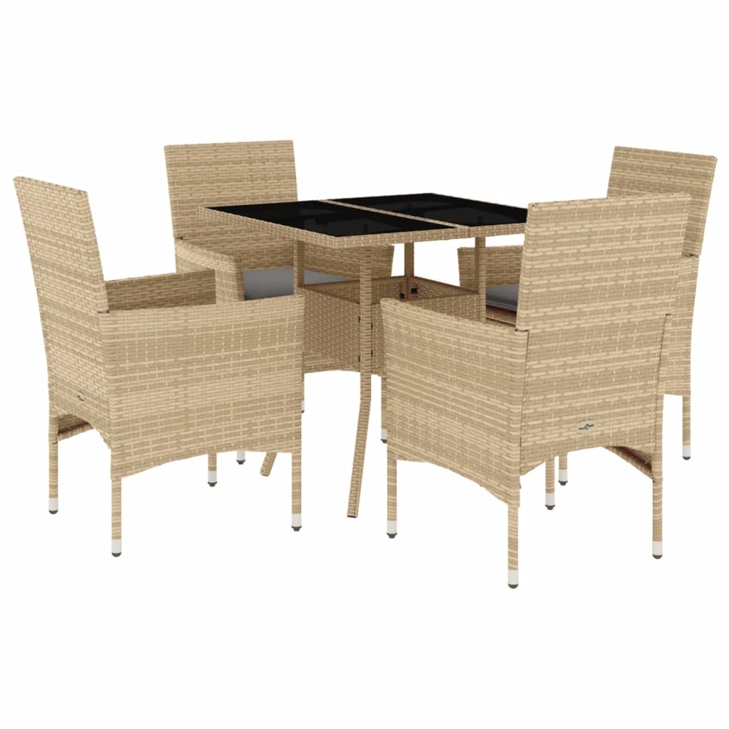 Set da Pranzo da Giardino 5 pz con Cuscini Polyrattan e Vetro 3278608