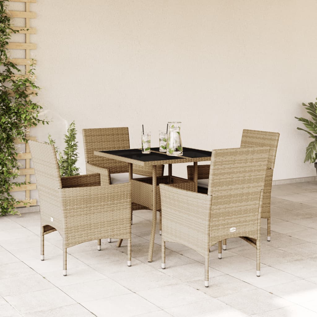 Set da Pranzo da Giardino 5 pz con Cuscini Polyrattan e Vetro 3278608