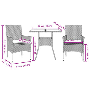 Set Pranzo da Giardino 3pz con Cuscini Polyrattan e Vetro 3278611