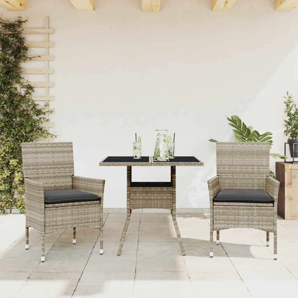 Set Pranzo da Giardino 3pz con Cuscini Polyrattan e Vetro 3278611