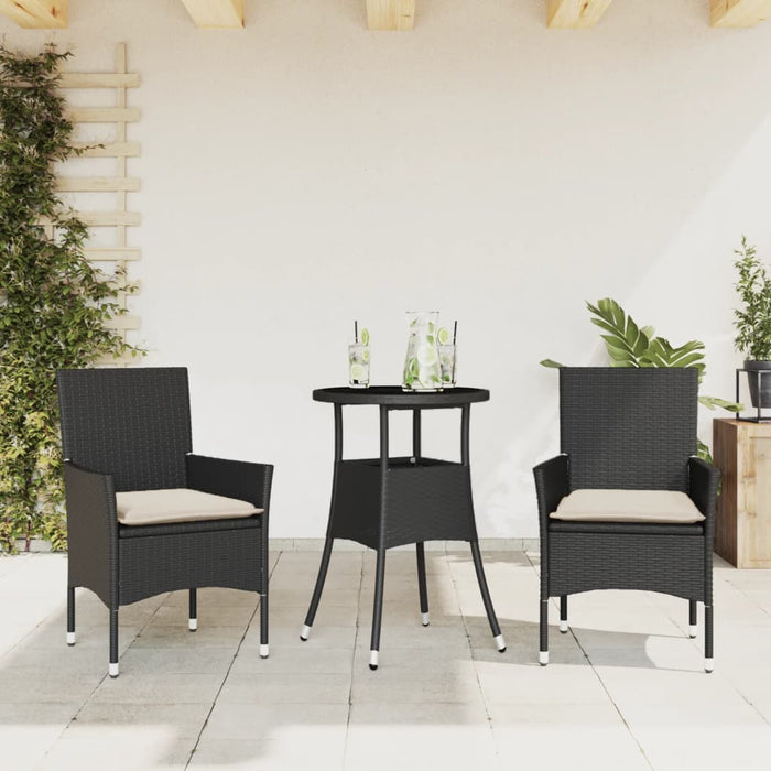 Set da Pranzo da Giardino 3 pz con Cuscini Polyrattan e Vetro 3278615