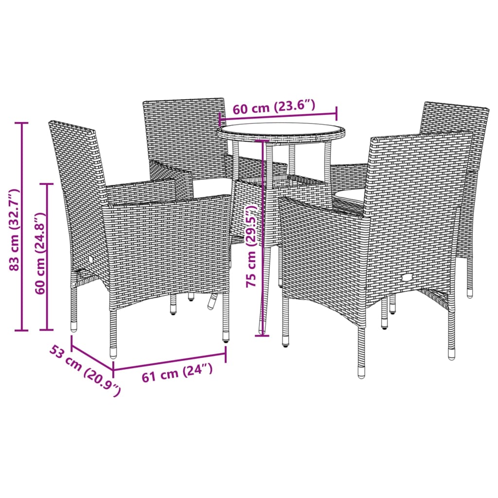 Set da Pranzo da Giardino con Cuscini 5 pz Polyrattan e Vetro 3278616